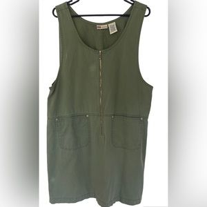 Faded Glory Authentic Women’s Vintage Apron Y2K Dress Sz L Army Green Pockets